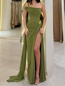 Sheath One-Shoulder Pleated Floor-Length Chiffon Corset Prom Dress
