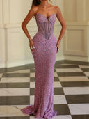 Sheath Sweetheart Sequin Sweep Train Corset Prom Dress