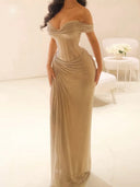 Sheath Off-the-Shoulder Pleated Floor-Length Corset Prom Dress