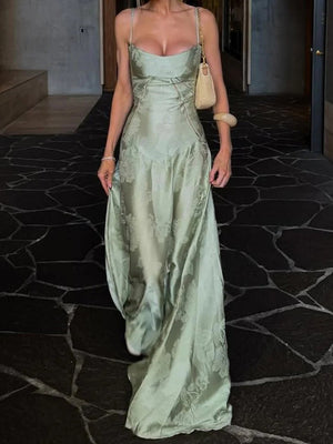 A-line Spaghetti Straps Sweep Train Corset Prom Dress