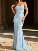 Mermaid Spaghetti Straps Sweep Train Lace Corset Prom Dress