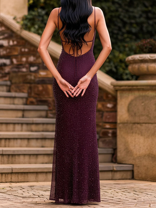 Sheath Spaghetti Straps Floor-Length Prom Dress