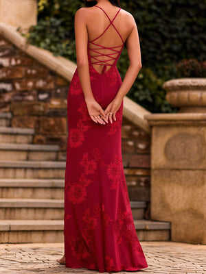 Sheath Spaghetti Straps Floor-Length Lace Corset Prom Dress