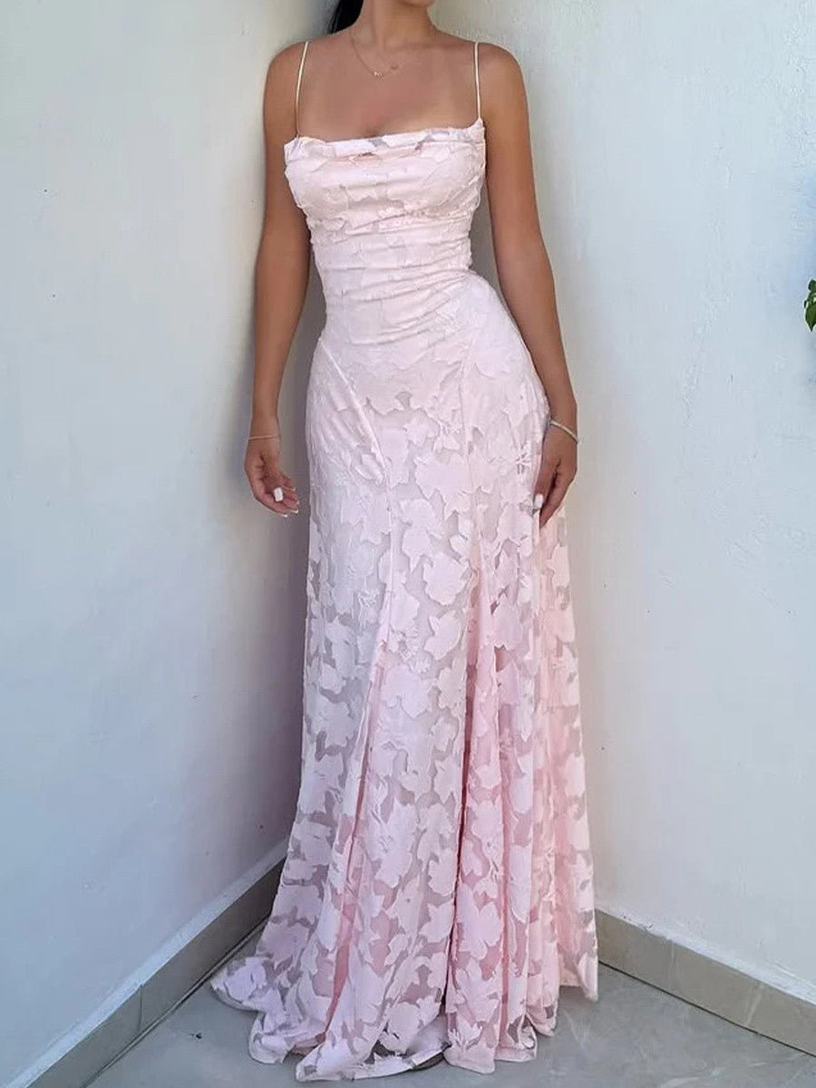 Sheath Spaghetti Straps Floor-Length Lace Corset Prom Dress