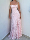 Sheath Spaghetti Straps Floor-Length Lace Corset Prom Dress