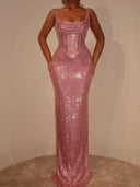 Sheath Straps Pleated Floor-Length Corset Prom Dress