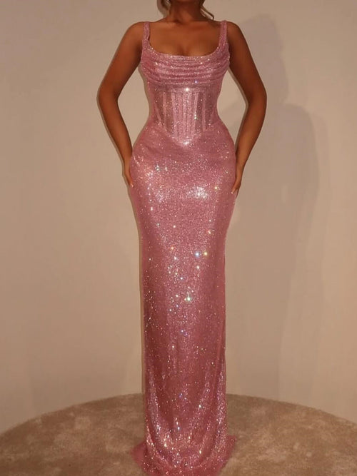 Sheath Straps Pleated Floor-Length Corset Prom Dress