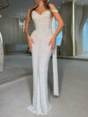 Sheath One-Shoulder Sequin Floor-Length Corset Prom Dress