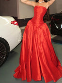 A-line Straight Pleated Sweep Train Corset Prom Dress