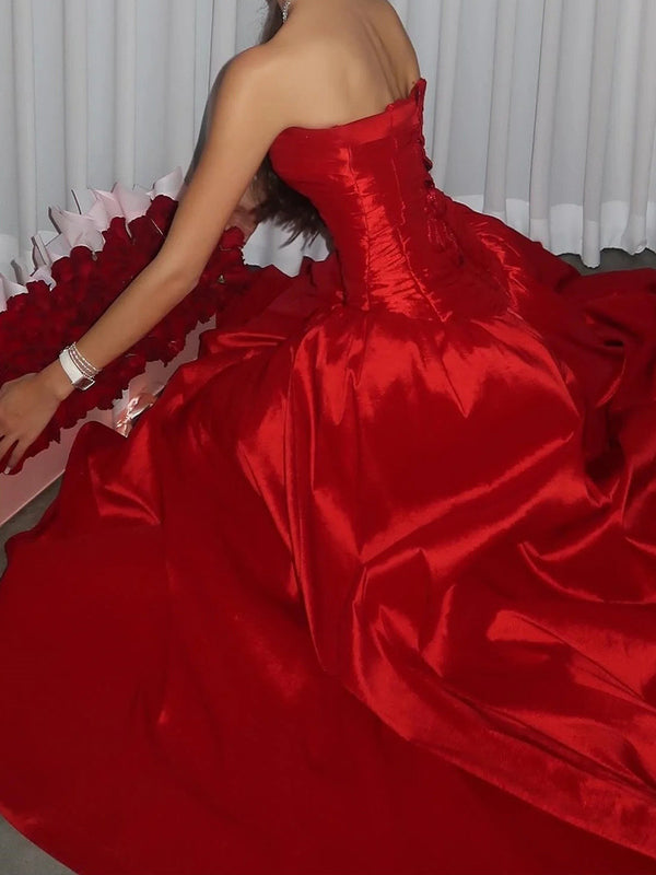 A-line Straight Pleated Sweep Train Corset Prom Dress
