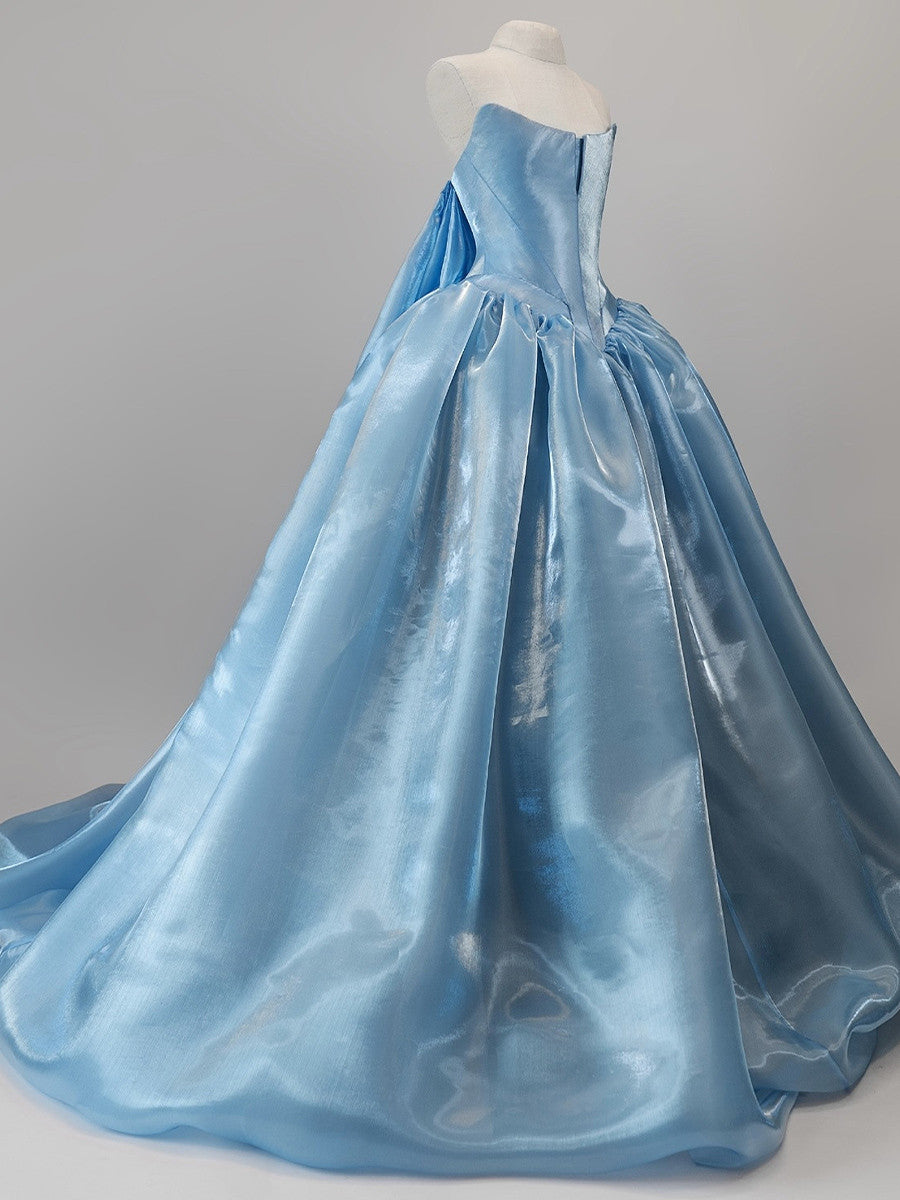 Ball-Gown Straight Ruffles Court Train Satin Corset Prom Dress