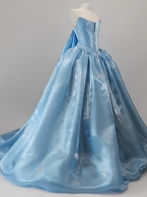 Ball-Gown Straight Ruffles Court Train Satin Corset Prom Dress