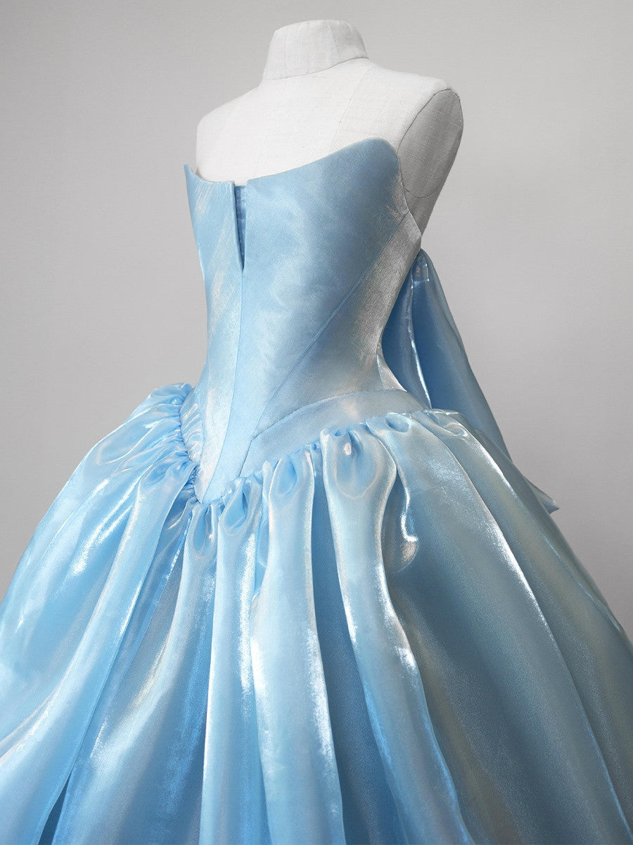 Ball-Gown Straight Ruffles Court Train Satin Corset Prom Dress