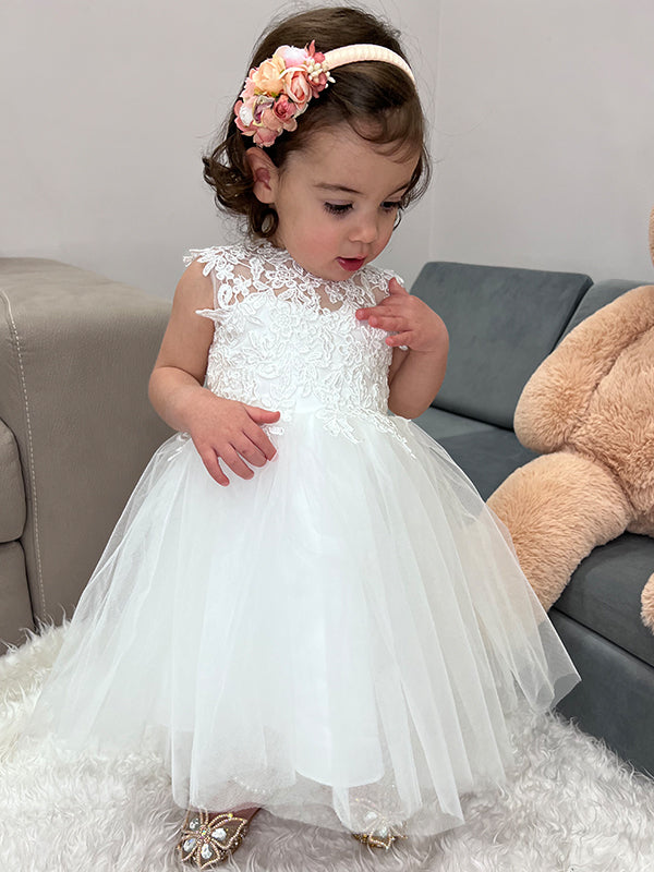 A-line Scoop Lace Knee-Length Tulle Flower Girl Dress