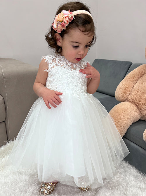 A-line Scoop Lace Knee-Length Tulle Flower Girl Dress