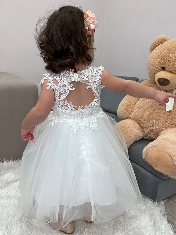 A-line Scoop Lace Knee-Length Tulle Flower Girl Dress
