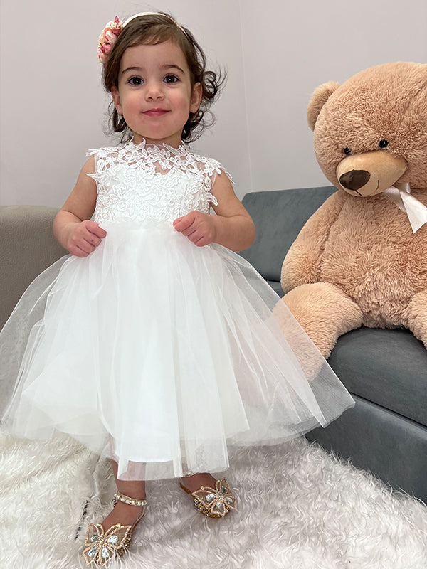 A-line Scoop Lace Knee-Length Tulle Flower Girl Dress