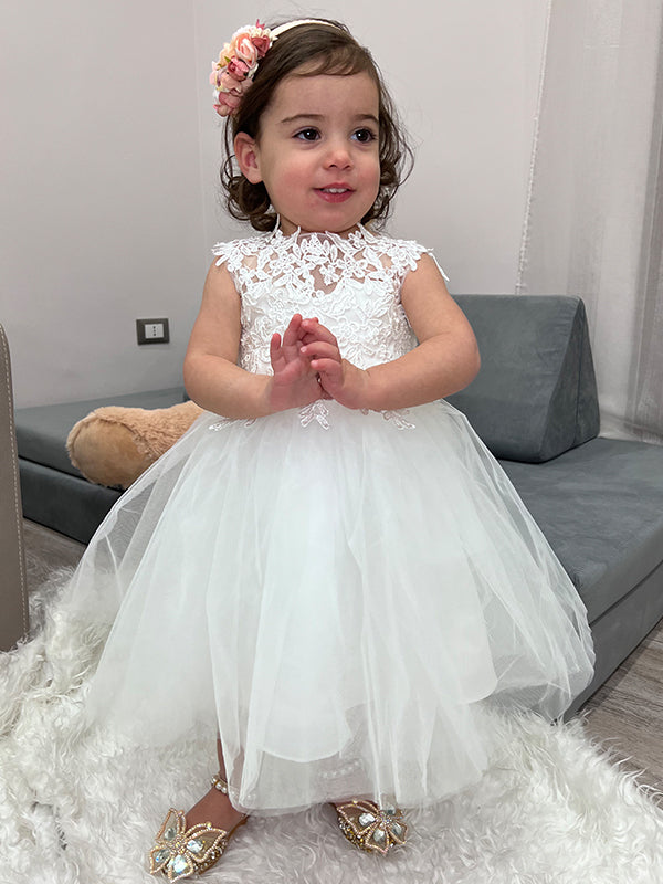 A-line Scoop Lace Knee-Length Tulle Flower Girl Dress