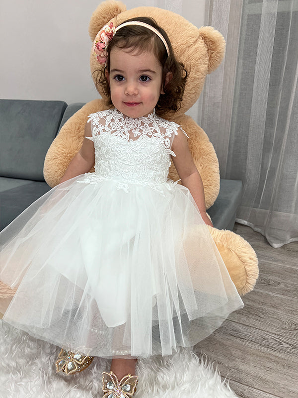 A-line Scoop Lace Knee-Length Tulle Flower Girl Dress
