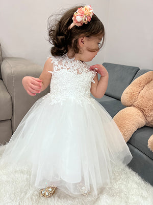 A-line Scoop Lace Knee-Length Tulle Flower Girl Dress