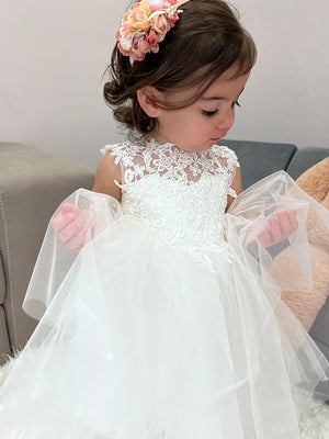 A-line Scoop Lace Knee-Length Tulle Flower Girl Dress