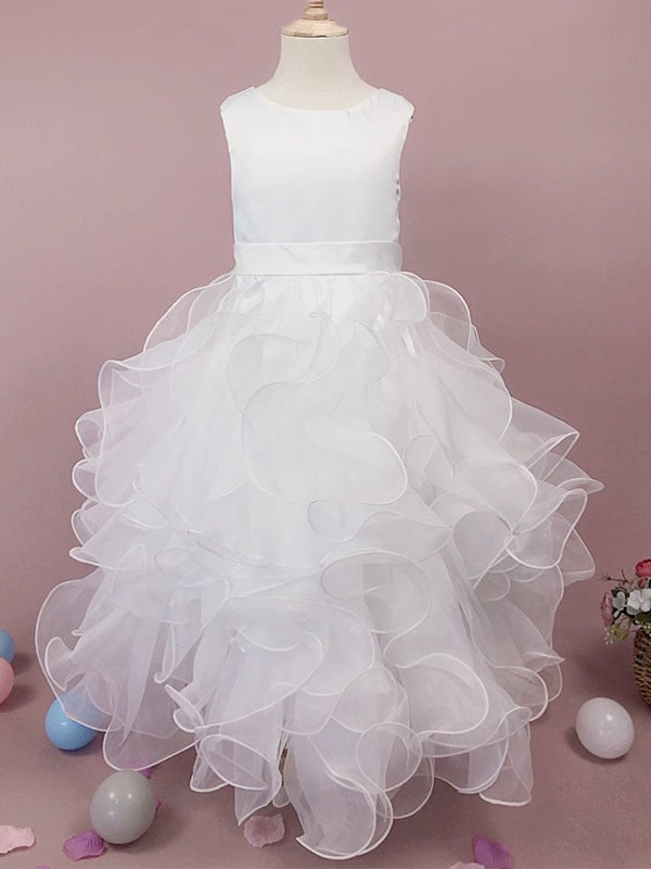 A-line Scoop Lace Floor-Length Organza Flower Girl Dress