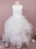 A-line Scoop Lace Floor-Length Organza Flower Girl Dress