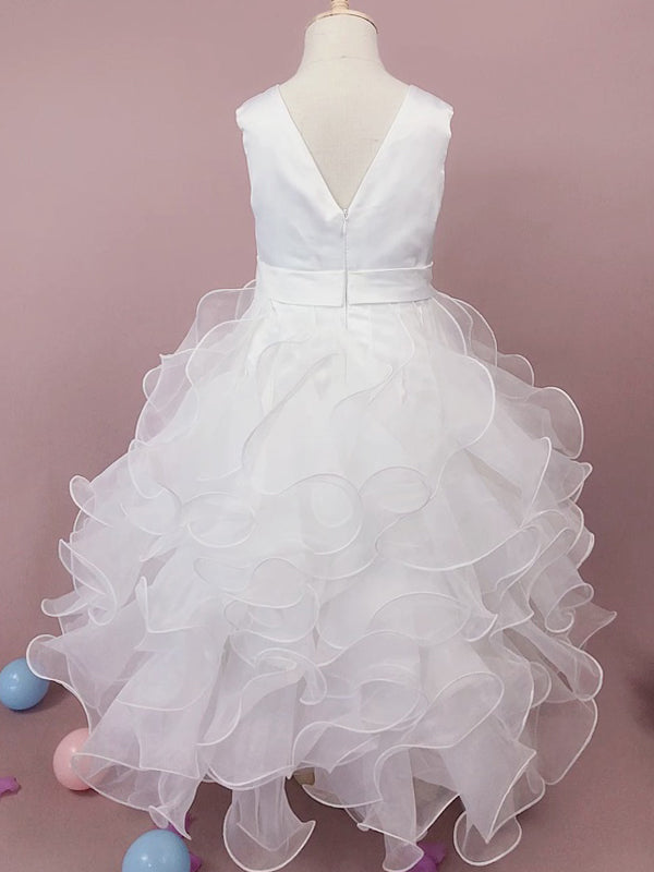 A-line Scoop Lace Floor-Length Organza Flower Girl Dress