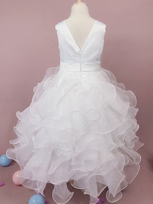 A-line Scoop Lace Floor-Length Organza Flower Girl Dress