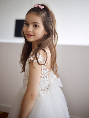 A-line Sweetheart Bow Sweep Train Tulle Flower Girl Dress