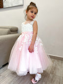 Ball-Gown Scoop Applique Ankle-Length Tulle Flower Girl Dress