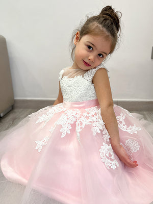 Ball-Gown Scoop Applique Ankle-Length Tulle Flower Girl Dress