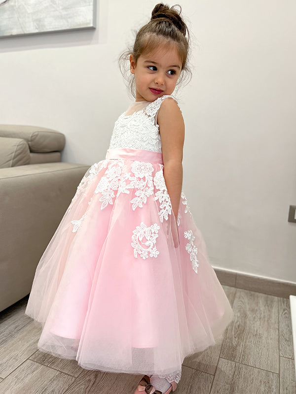Ball-Gown Scoop Applique Ankle-Length Tulle Flower Girl Dress