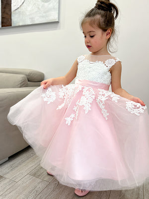 Ball-Gown Scoop Applique Ankle-Length Tulle Flower Girl Dress