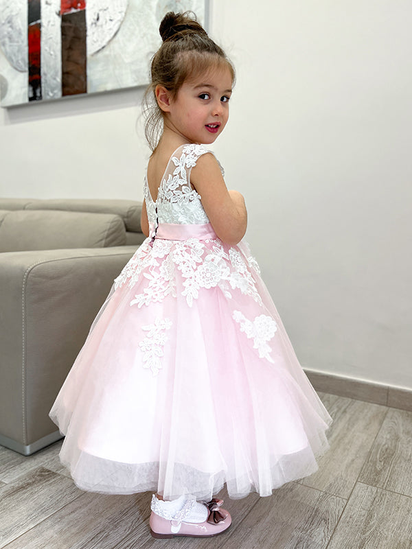 Ball-Gown Scoop Applique Ankle-Length Tulle Flower Girl Dress