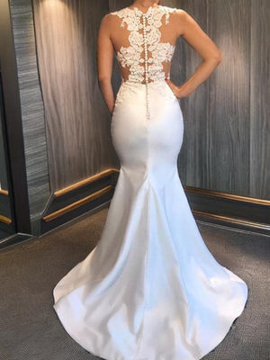 Mermaid Scoop Applique Court Train Satin Wedding Dress
