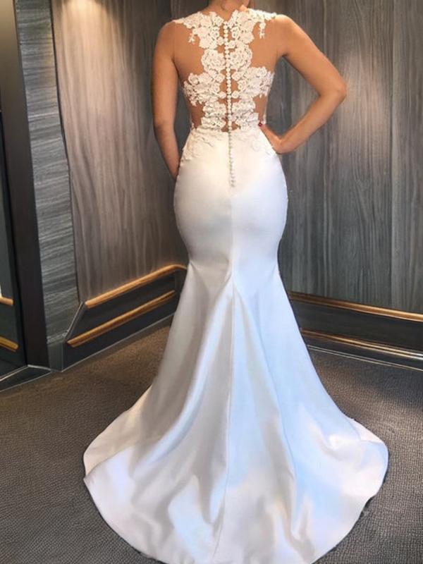 Mermaid Scoop Applique Court Train Satin Wedding Dress