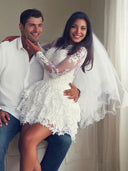 A-line Scoop Long Sleeves Applique Short/Mini Lace Wedding Dress