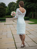 Sheath Scoop Long Sleeves Appliques Lace Knee-Length Lace Wedding Dress