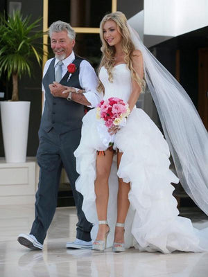 A-line Sweetheart Ruched Asymmetrical Organza Wedding Dress