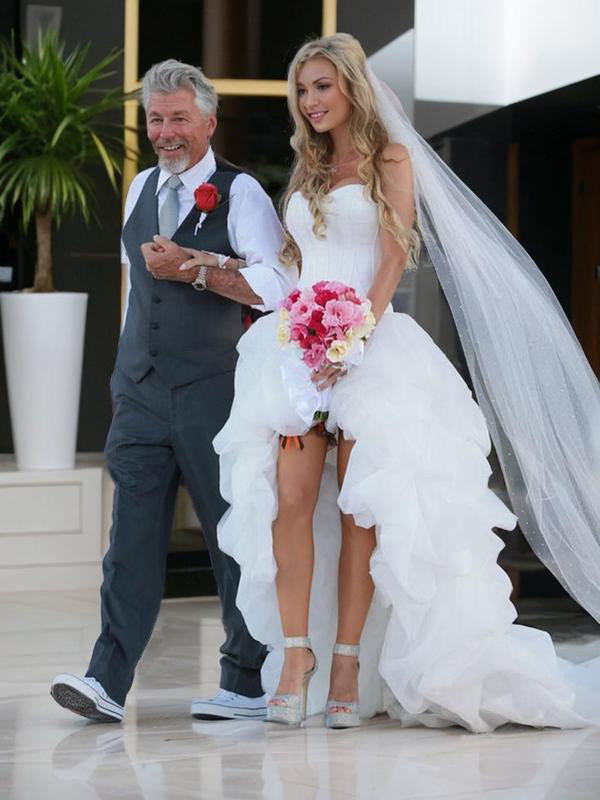 A-line Sweetheart Ruched Asymmetrical Organza Wedding Dress