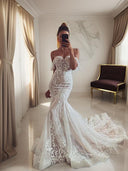 Mermaid Off-the-Shoulder Applique Sweep Train Tulle Wedding Dress