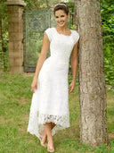 A-line Scoop Short Sleeves Lace Asymmetrical Lace Wedding Dress