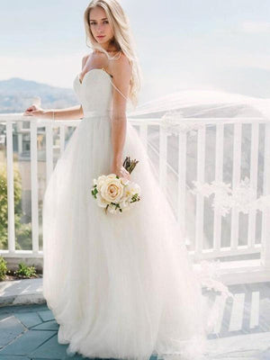 Ball-Gown Sweetheart Lace Sweep Train Tulle Wedding Dress