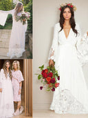 A-line V-neck Long Sleeves Sash/Ribbon/Belt Sweep Train Chiffon Wedding Dress