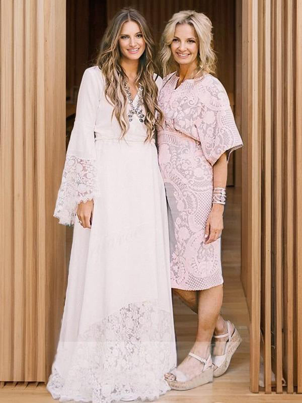 A-line V-neck Long Sleeves Sash/Ribbon/Belt Sweep Train Chiffon Wedding Dress