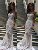 Mermaid Sweetheart Applique Court Train Lace Wedding Dress