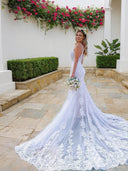 Mermaid Straps Applique Court Train Tulle Wedding Dress