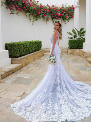 Mermaid Straps Applique Court Train Tulle Wedding Dress