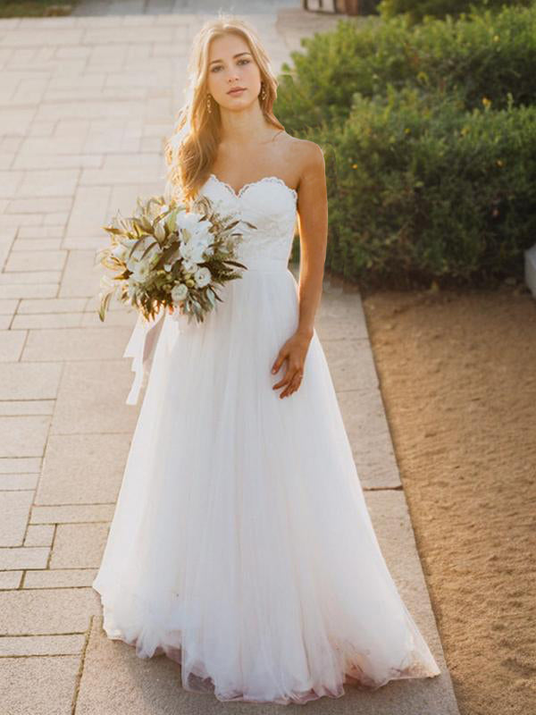 A-line Sweetheart Sash/Ribbon/Belt Floor-Length Tulle Wedding Dress